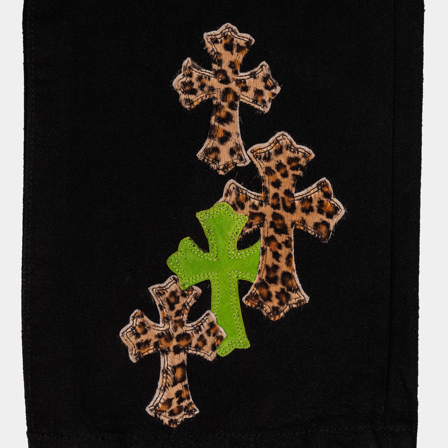 Chrome Hearts Green & Leopard Cross Patch Jeans