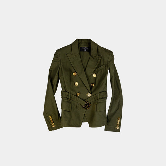 Balmain Belted Denim Breasted Blazer Jacket