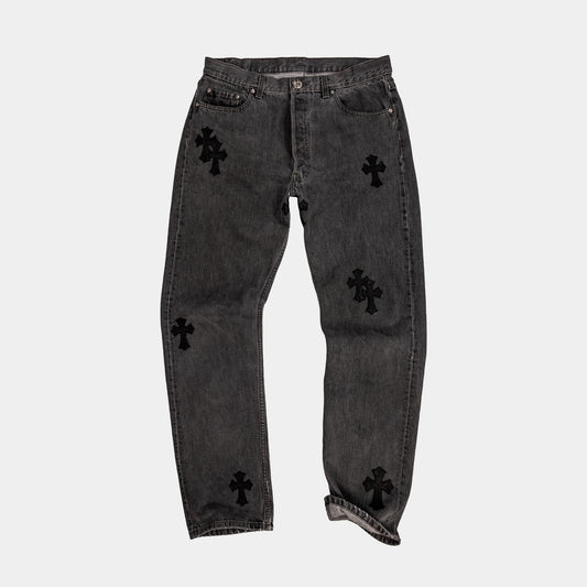 Chrome Hearts × Levi's Cross Patched Jeans Washed Black