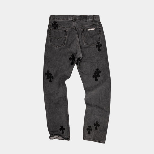 Chrome Hearts × Levi's Cross Patched Jeans Washed Black