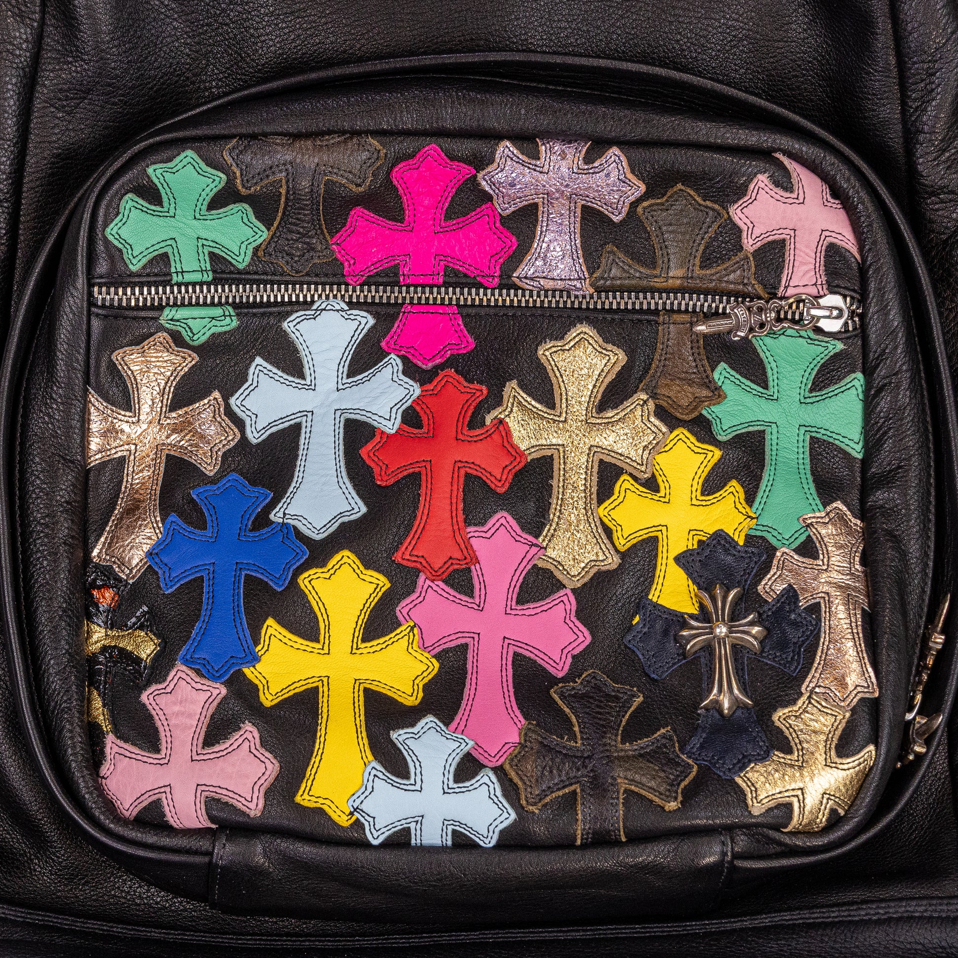 chrome hearts mini backpack Chrome Hearts Leather Multicolor Cross Patch Backpack – Kenny Nyc