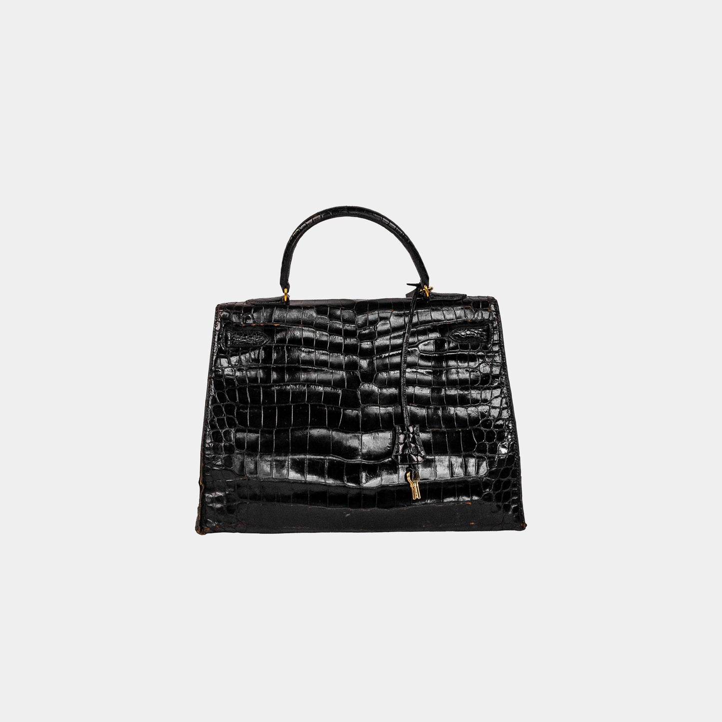 Hermès Kelly Sellier 28 Black Porosus Crocodile with Gold Hardware