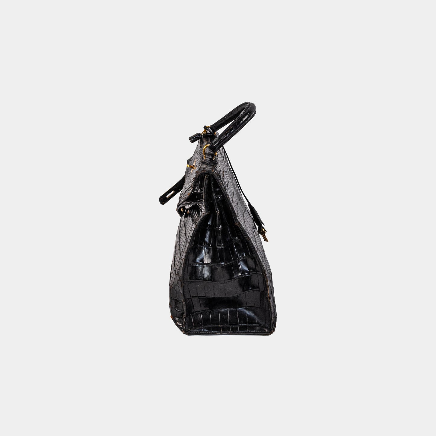 Hermès Kelly Sellier 28 Black Porosus Crocodile with Gold Hardware