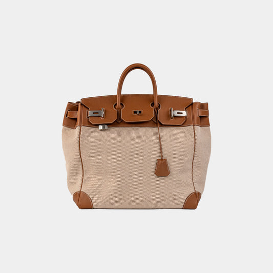 Hermès Birkin HAC 40 Gold Evercolor & Ecru Toile Palladium Hardware