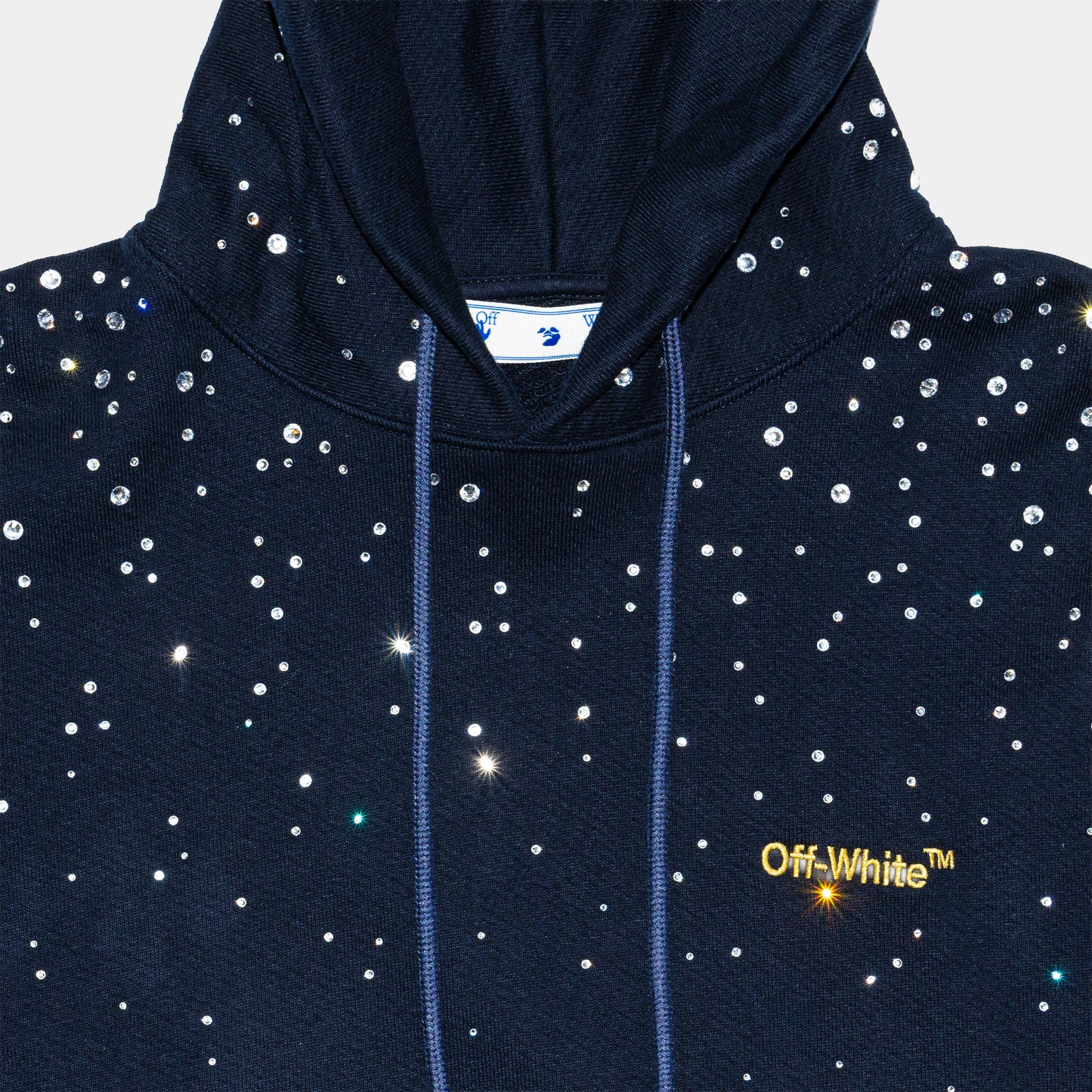 Off White Rhinestone Embellished Hoodie