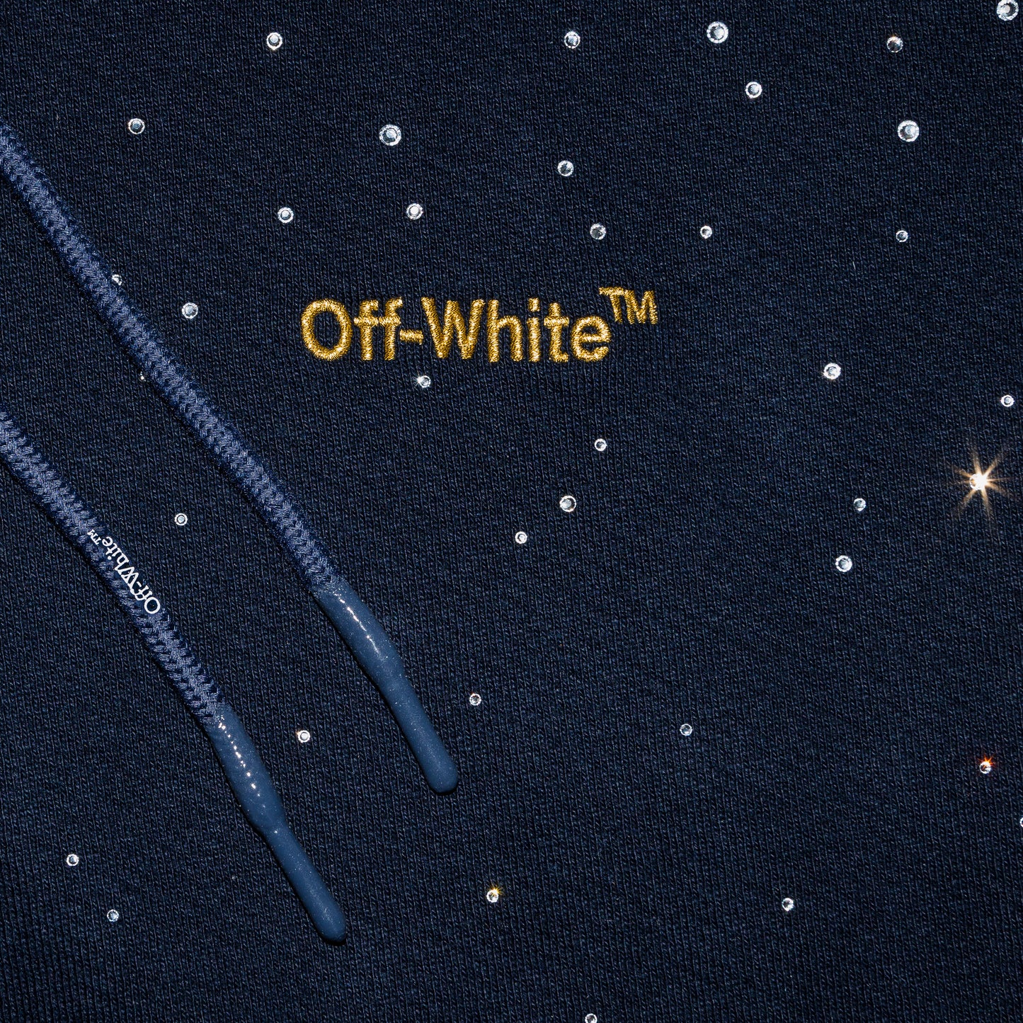 Off White Rhinestone Embellished Hoodie