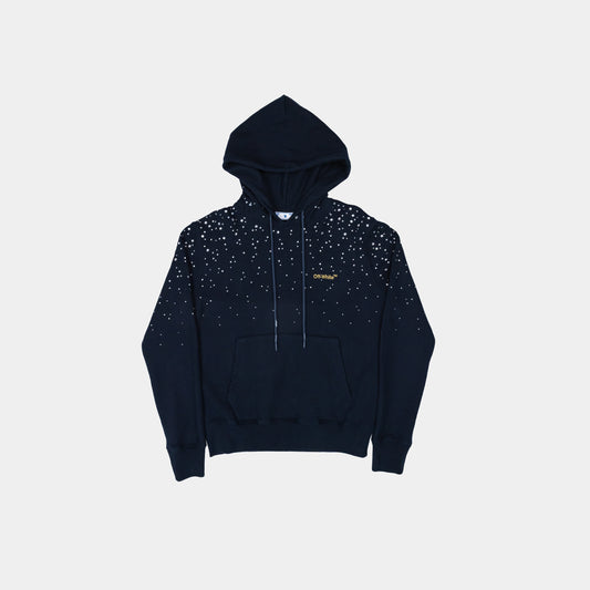 Off White Rhinestone Embellished Hoodie